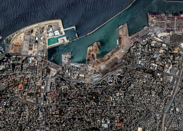 A satellite image shows damages following Tuesday's blast in the port area in Beirut
