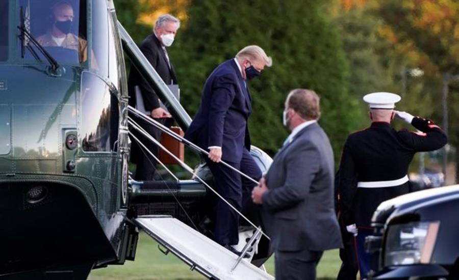 U.S. President Trump arrives to spend at least several days at Walter Reed National Military Medical Center in Bethesda, Maryland